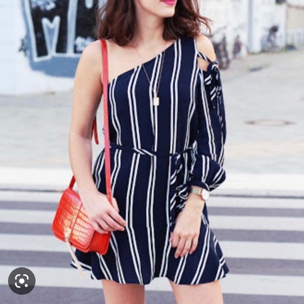 Zara blue and white one shoulder dress